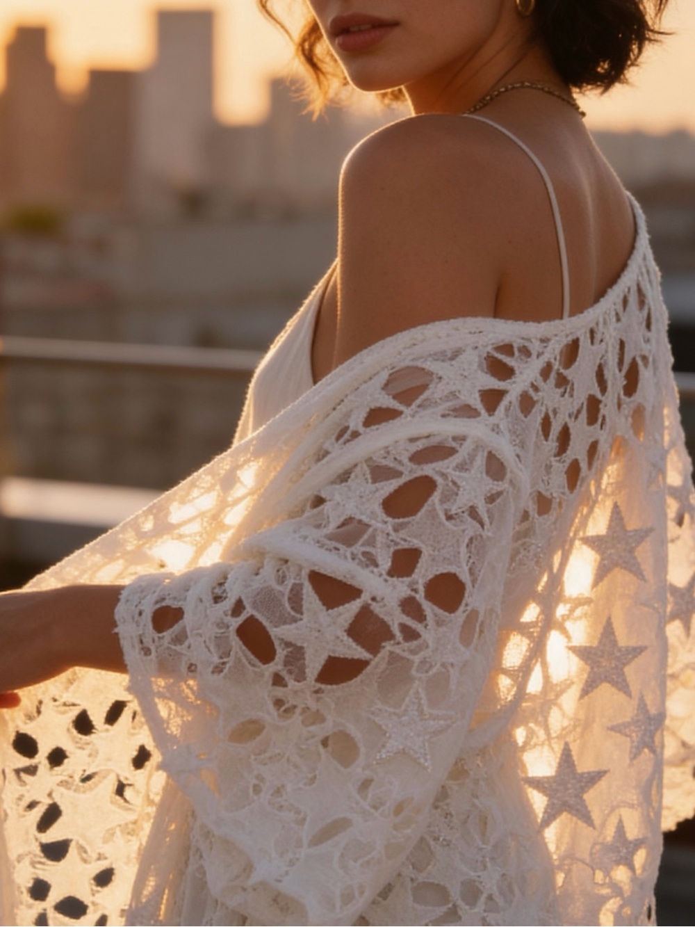 House of Harlow 1960 White Lace Star Cutout Cardigan Cover Up Kimono